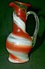Vintage Orange and White Swirled Murano Style Art Glass Vase Pitcher