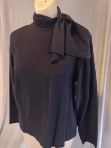 Prophecy Vintage Black Wool Shirt Top Sweater With Bow Collar Detail SZ 12 - Picture 1 of 5