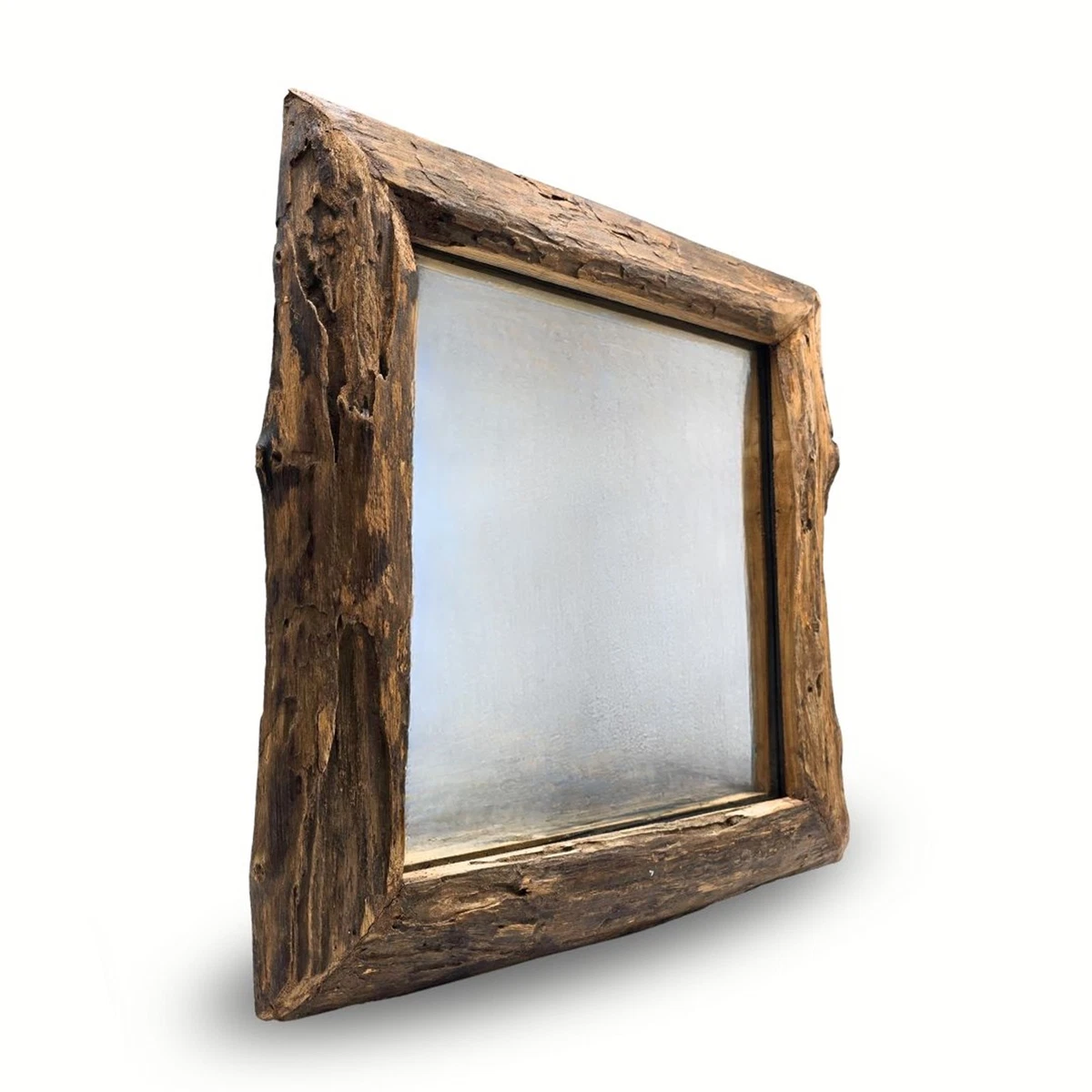 2x Rustikale Wandspiegel Quadratisch 30x30 Cm – Dekorative Holzrahmen-Spiegel Im Bauernhaus-Stil Für Wanddekoration