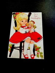 1 VTG Hallmark Xmas Greeting Card Removable Doll Card Blond Girl In Red On 🪑 - Picture 1 of 4