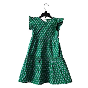 NWT Crewcuts J. Crew Block Print Floral Dress Cutout Back Green Girls Size 5 - Picture 1 of 7
