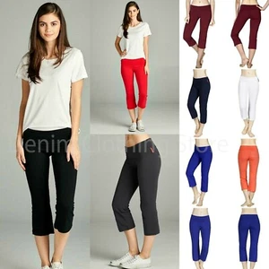 New Women Yoga Tight Capri Cotton Pants Sports Gym Training Waistband Size S-L - Picture 1 of 10