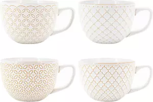 24Oz Coffee Mug Set of 4, Large Soup Mugs, Vintage Embossed Mugs with Handle for - Picture 1 of 9