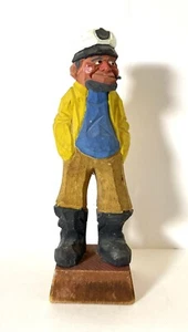 Vtg Painted Carved Wood Grizzled Fisherman Sailor Cigar Figurine Nautical Decor - Picture 1 of 10