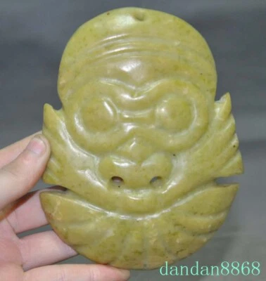 5.2" China Hongshan Cultura Antiguo Jade Sacrificio Feng Shui Máscara Facial Humana Estatua Foto 1 de 4
