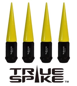 24 TRUE SPIKE 124MM 14X1.5 FORGED STEEL EXTENDED SPIKES LUG NUTS NEON YELLOW - Picture 1 of 5