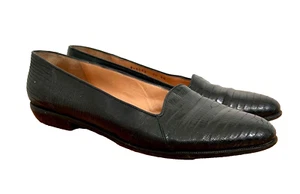 Vintage Cole Haan HEPBURN Black Reptile Leather Loafers Shoes Flats Size 10 AA - Picture 1 of 15