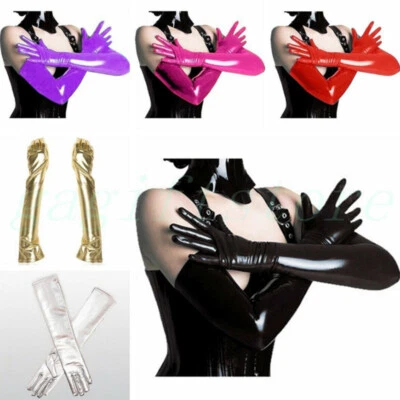 Guantes Largos Imitación Látex Sexy Look Cuero Brillante Disfraz Baile Show Ópera Noche Foto 1 de 4