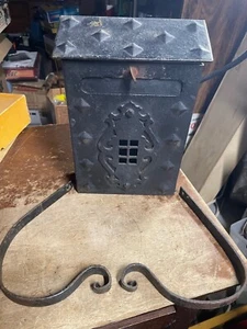Vtg Steel Mailbox Antique Metal Decorative Wall Mount Cast Iron Mission - Picture 1 of 3