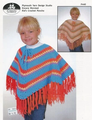 Plymouth Crochet Pattern P440 Encore Worsted Kid's Crochet Poncho 4-10yrs - Image 1 of 2