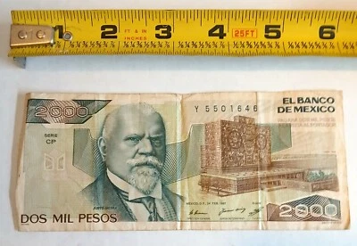 EL BANCO DE MEXICO PAPER MONEY 2 MIL(2000) PESO SIERRA 1987 FREE US SHIPPING - Image 1 of 2