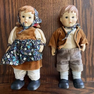 Bambole di porcellana vintage Hummel Goebel stile Hansel Gretel snodate a corda bisque 10" - Foto 1 di 17