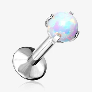 Implant Grade Titanium Internally Threaded Fire Opal Sparkle Prong Set Labret - Picture 1 of 10