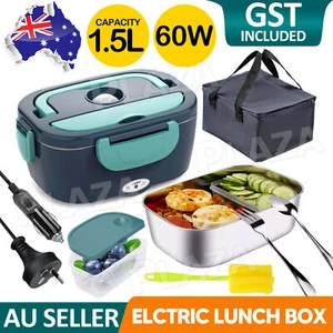 2 in1 Home Car Electric Lunch Box Stainless Steel Food Heating Bento Box AU Plug - Picture 1 of 12