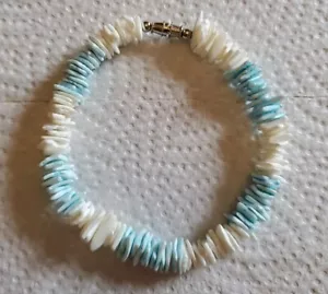 Vintage Ottanta Bracciale Puka Blu/Bianco Caviglia Boho Hawaii Gioielli Spiaggia 9" - Foto 1 di 3