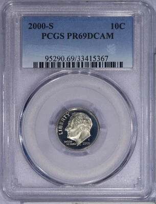 2000-S Roosevelt Dime 10c PCGS PR69 PF69 DCAM - Image 1 of 2