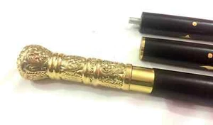 Antique Style Brass Handle Wood Victorian Walking Stick - Picture 1 of 3