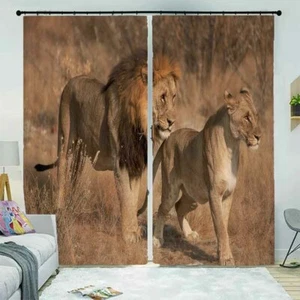 Fireball Ice Brown Lion 3D Curtain Blockout Photo Printing Curtains Drape Fabric - Picture 1 of 12