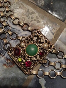 Vintage Egyptian Revival Gold Tone Chain Belt/Necklace Faux Jewel Cabochons - Picture 1 of 8