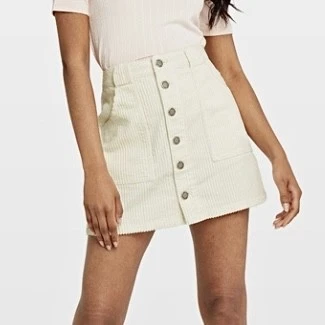 Minifalda Verano Beige Algodón Marfil Cordón Botón Delantero Corta Talla 2 Pequeña Pequeña Pequeña Foto 1 de 4