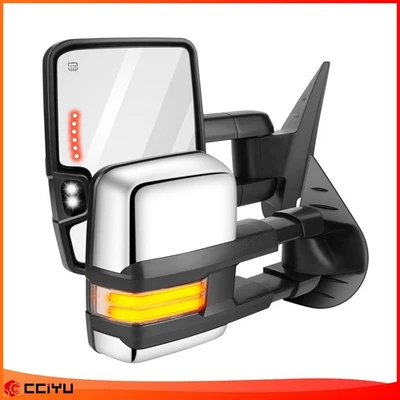 Par de espejos retrovisores de remolque con señales LED dinámicas térmicas cromados para Chevy GMC 07-14 Foto 1 de 4