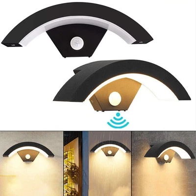 Outdoor Curved LED Wall Light PIR Motion Sensor Lamp Modern Outside Garden Porch - Image 1 of 4