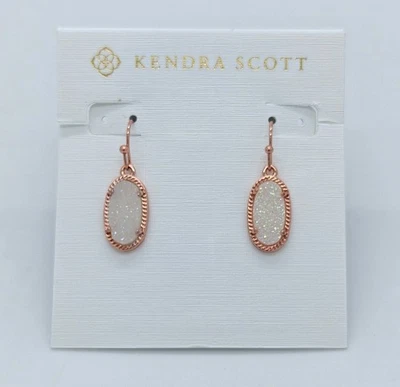 Nuevos pendientes colgantes Kendra Scott Lee de oro rosa en blanco Drusy Foto 1 de 2