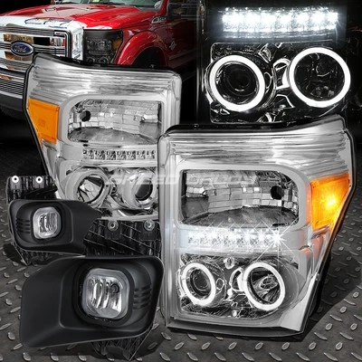 FARO PROYECTOR DOBLE HALO CROMADO TRANSPARENTE + LUZ ANTINIEBLA + INTERRUPTOR PARA SUPERDUTY 11-16 Foto 1 de 4
