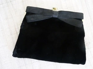 Antiquitäten:  Echt Vintage Samt Clutch Kosmetiktasche Pochette Schwarz Schleife - Bild 1 von 14