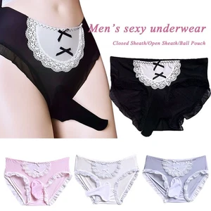 Mutandine uomo Sissy fiocco pizzo crossdressing lingerie gay copri pene intimo - Foto 1 di 29