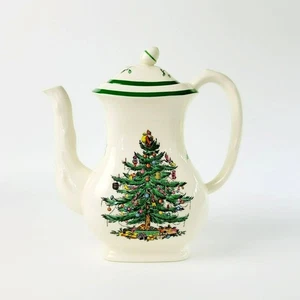 Spode Christmas Tree Coffee Pot & Lid, Green Trim Gifts, 40fl. oz., England Made - Picture 1 of 10