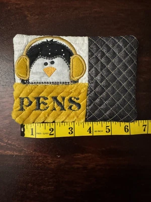 Handmade Pittsburgh Penguins NHL Quilted Pouch Travel Storage Wallet Pens - Image 1 of 2