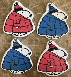 Set of 4 Peanuts Snoopy in Red & Blue Puffer Jackets 4.25" Coasters NWT - Picture 1 of 5