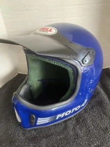 Vintage 80's Bell Moto 4 Motocross BMX Racing Helmet Blue Force Flow 7 5\8 - Picture 1 of 12