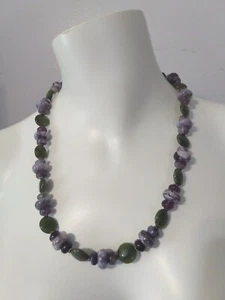 Stunning Necklace With Lepidolite Fluorite Nephrite And Amethyst & 925 Clasp - Picture 1 of 9