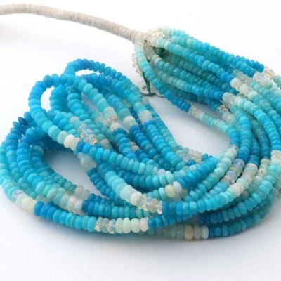 1 filamento largo sombreado azul y blanco ópalo etíope Welo rondeles facetados 4 mm-5 mm Foto 1 de 4