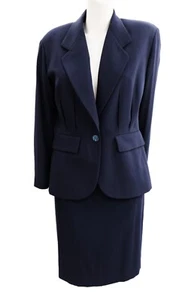 Kenzo Womens 1990s Vintage Tailored Skirt Suit in Navy Wool, UK10-12 - Picture 1 of 6