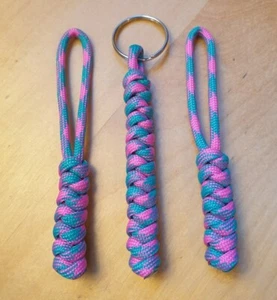 Paracord Schlüsselanhänger Reißverschluss Ziehen Set elektrisch blau und pink - Bild 1 von 3
