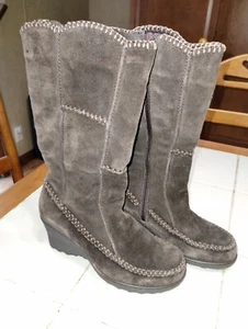 Earth Spirit Brown Leather Upper Zipper Wedge Boots Shoes Women 7 - Picture 1 of 6