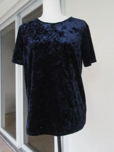 BeachLunchLounge Velvet Shirt Short Sleeve, Ribbon Closure, Size M Navy Blue - Picture 1 of 11