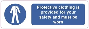 PROTECTIVE CLOTHING PROVIDED Sign Sticker Vinyl Health and safety 300mm x 100mm - Picture 1 of 1