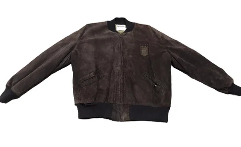 DeLong 100% Brown Leather XL Jacket, Kansas City Royals, Rip on bottom. Repair Cover