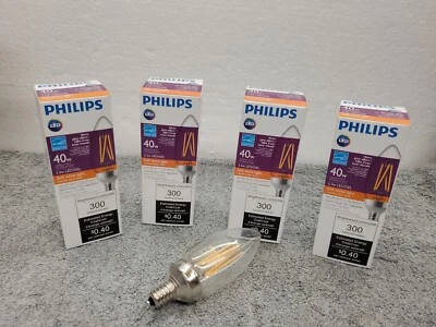 4 PACK PHILIPS 549568 LED Bulb B11 3.3W 300 Lumen 2700K 90CRI 120V Dimmable  E12 - Image 1 of 4