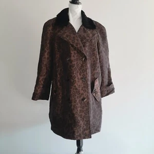 Vintage Animal Print Coat With Faux Fur Collar Womens Size 18 - Picture 1 of 13