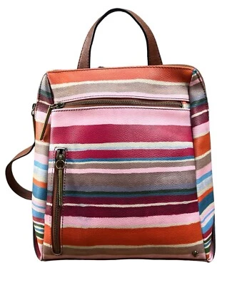 Mochila de cuero vegano Elliott Lucca con cremallera 3 compartimentos rosa borgoña naranja Foto 1 de 4