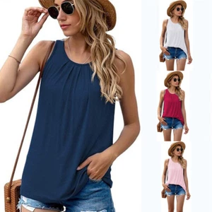 Womens Tank Top Ladies Vest Tops Loose Fit Summer Holiday Camisole Sleeveless - Picture 1 of 19