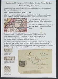 Vorphila German Postal History Buhl to Achern 1861 TPO M Baden No 9 - Picture 1 of 7