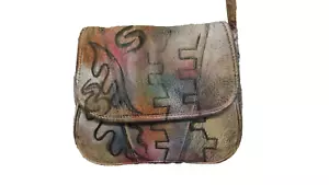 Borsa a tracolla vintage anni 80 in pelle geometrica dipinta a mano Brit Rosen - Foto 1 di 10