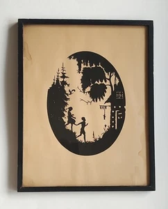 Arte de pared silueta corte tijera alemán antiguo Scherenschnit Hansel y Gretel - Imagen 1 de 6