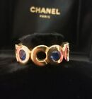 Vintage CHANEL CC Coco Eternity Sapphires 18K Yellow Gold Ring Size 6.2US